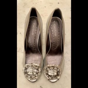 Silver Bebe Peep Toe Heels
